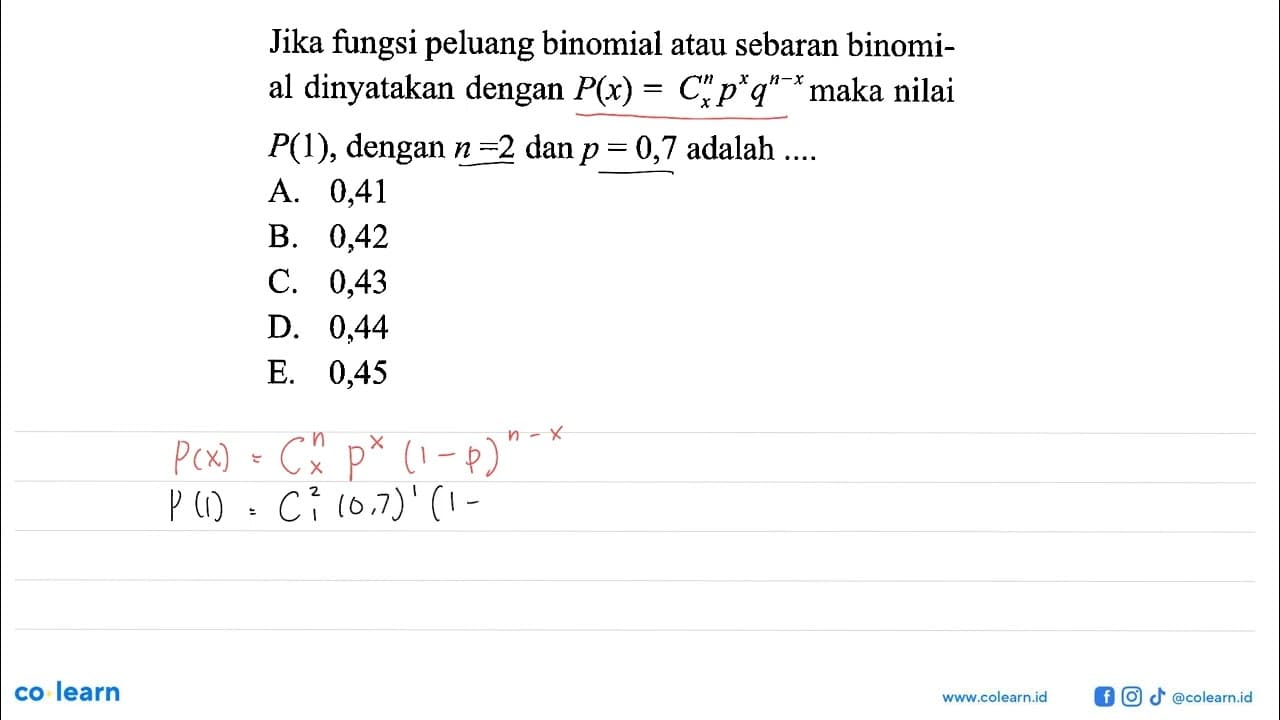 Jika fungsi peluang binomial atau sebaran binomial