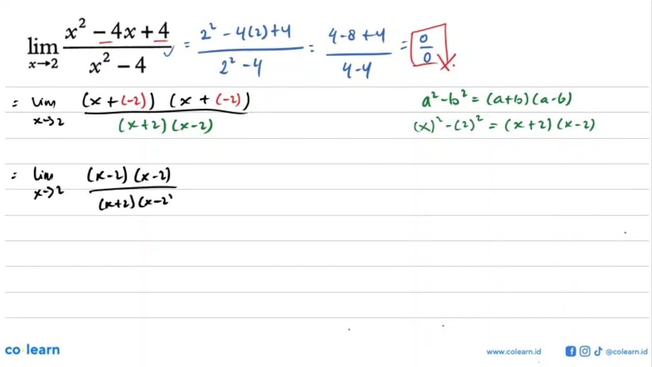 lim x->2 x^2-4x+4/x^2-4