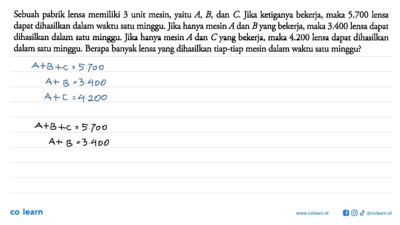 Sebuah pabrik lensa memiliki 3 unit mesin, yaitu A, B, dan