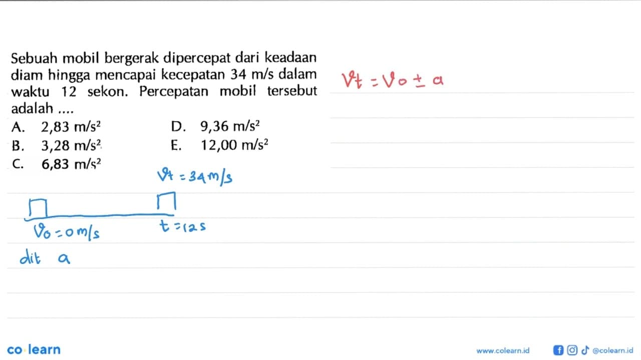 Sebuah mobil bergerak dipercepat dari keadaan diam hingga