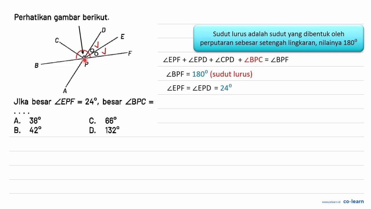 Perhatikan gambar berikut. A B C D E F P Jika besar sudut