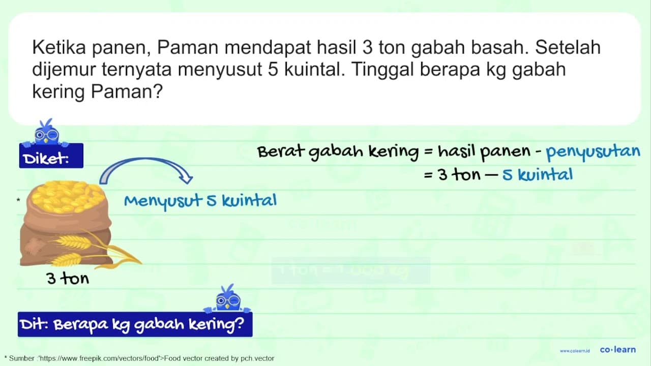 Ketika panen, Paman mendapat hasil 3 ton gabah basah.