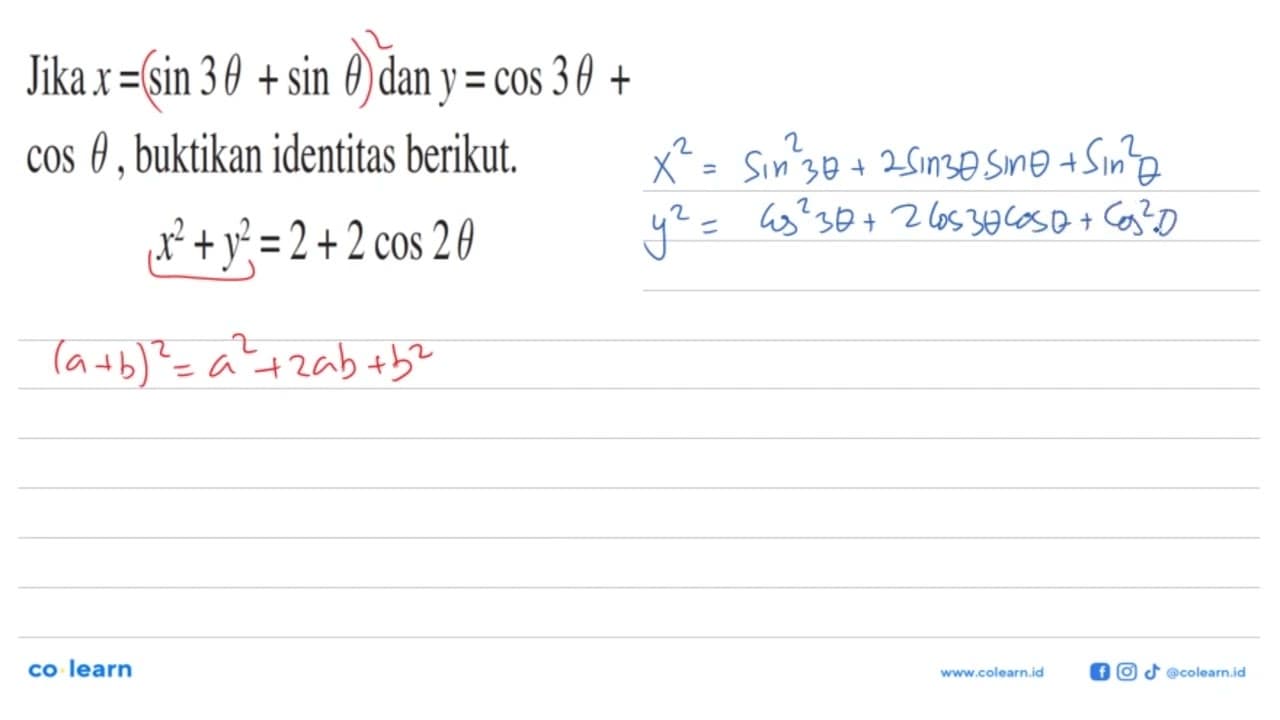 Jika x=sin 3theta+sin theta dan y=cos 3theta+cos theta,