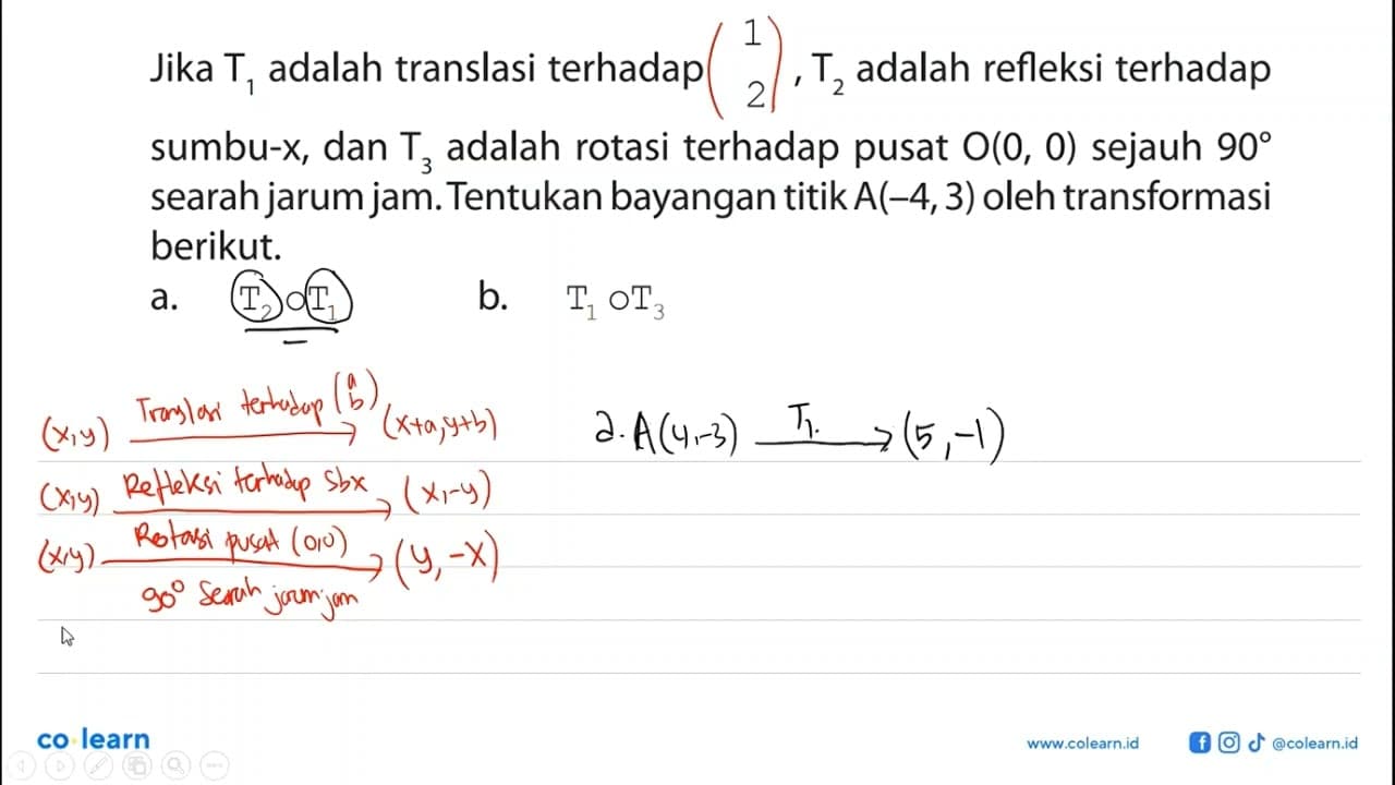 Jika T1 adalah translasi terhadap adalah refleksi terhadap