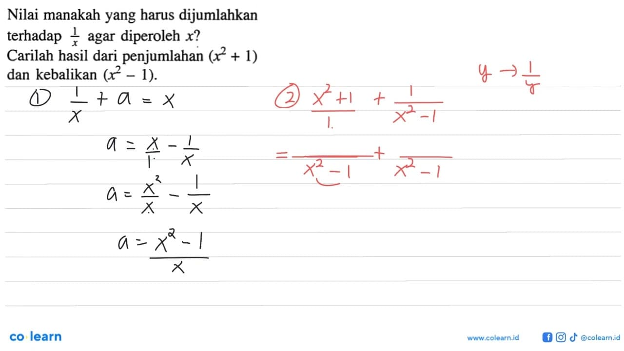 Nilai manakah yang harus dijumlahkan terhadap 1/x agar