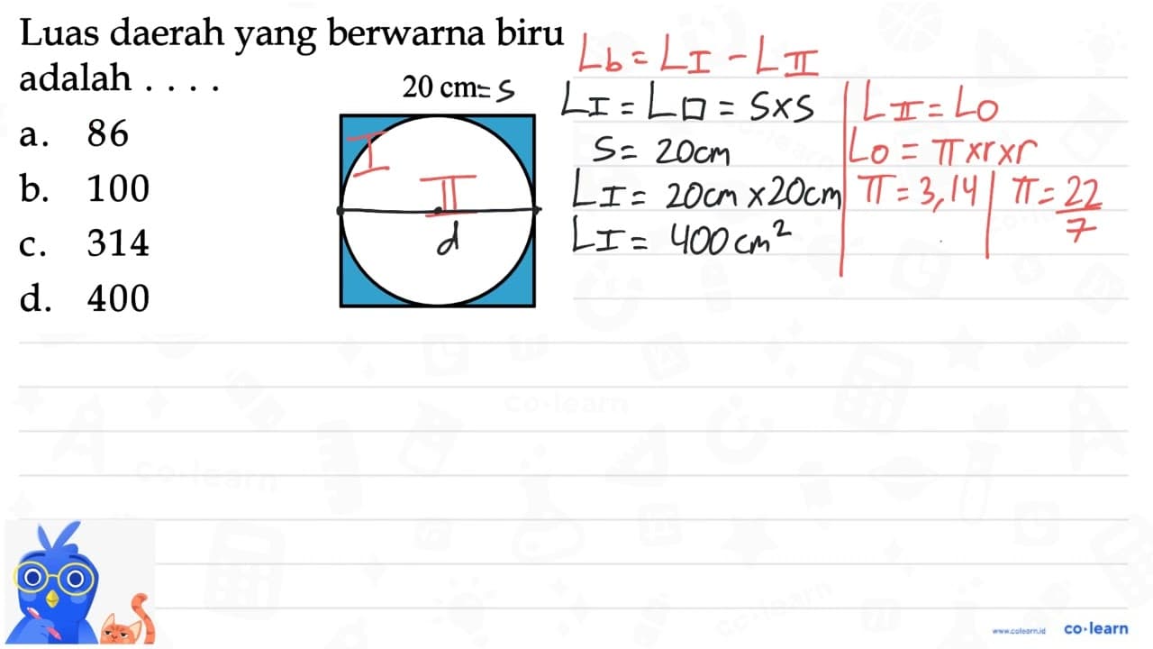 Luas daerah yang berwarna biru adalah ...