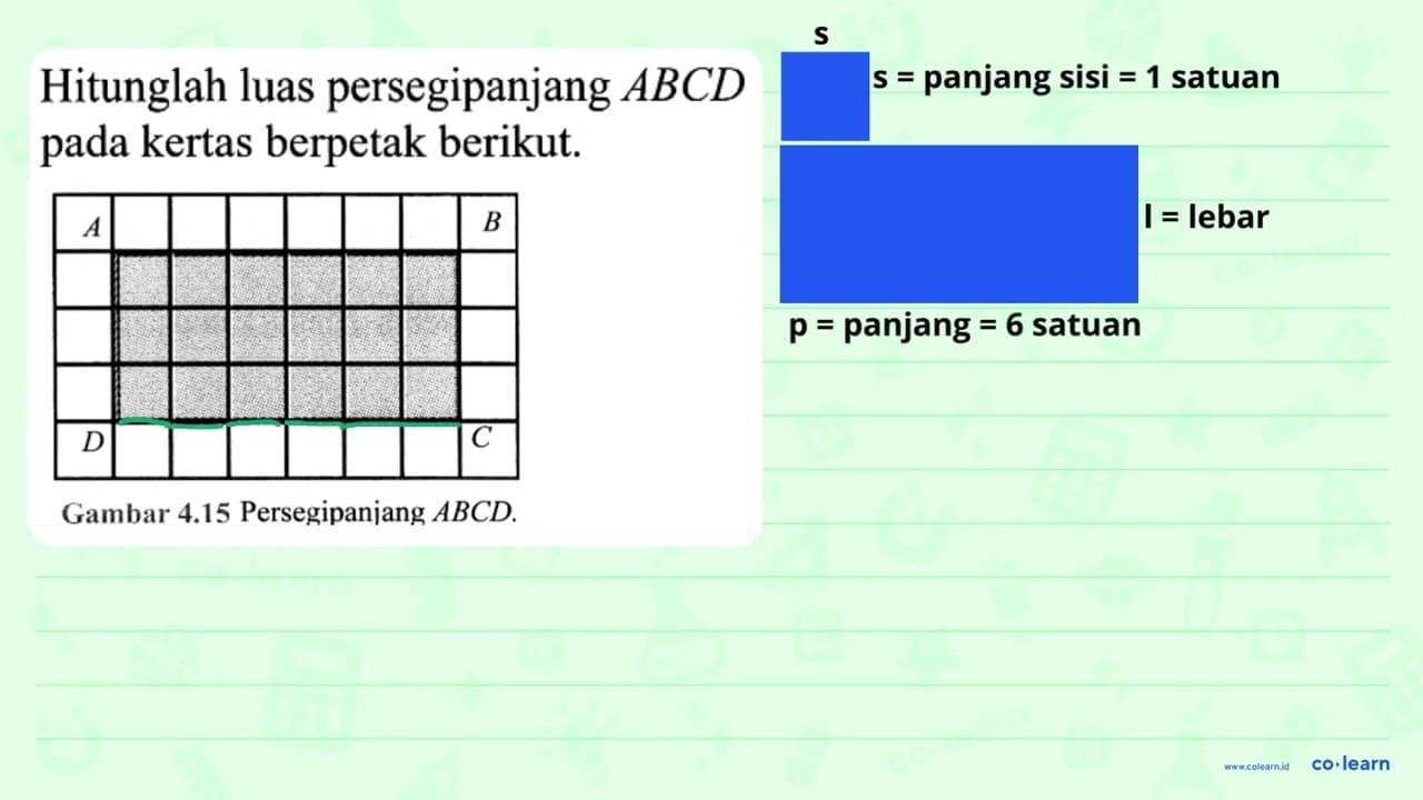 Hitunglah luas persegipanjang A B C D pada kertas berpetak