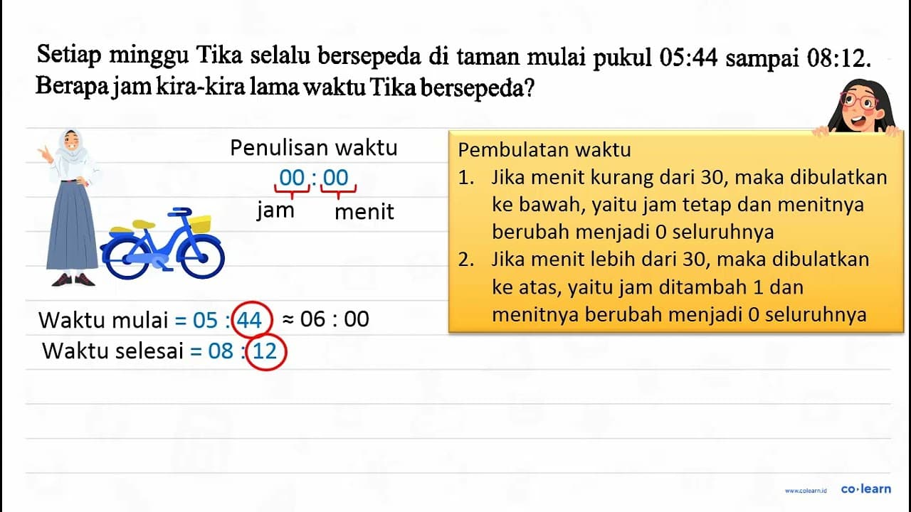 Setiap minggu Tika selalu bersepeda di taman mulai pukul