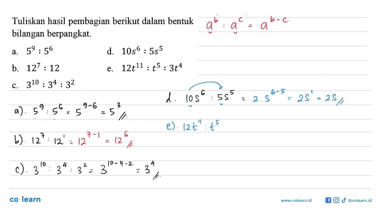 Tuliskan hasil pembagian berikut dalam bentuk bilangan