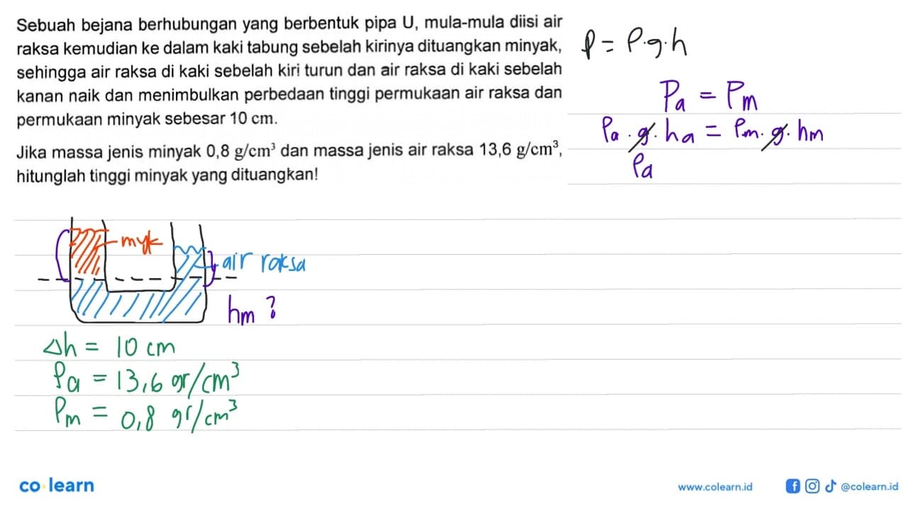 Sebuah bejana berhubungan yang berbentuk pipa U, mula-mula