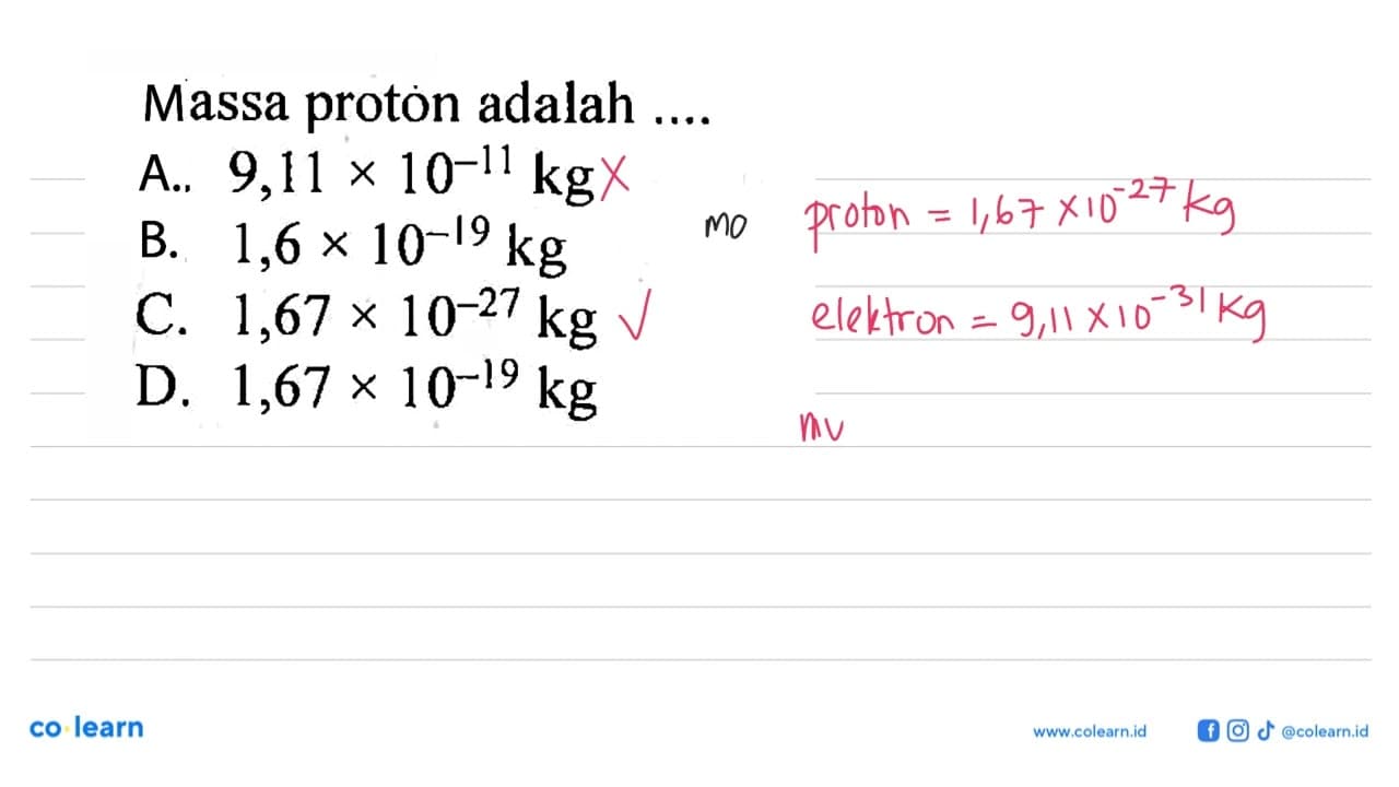 Massa proton adalah....