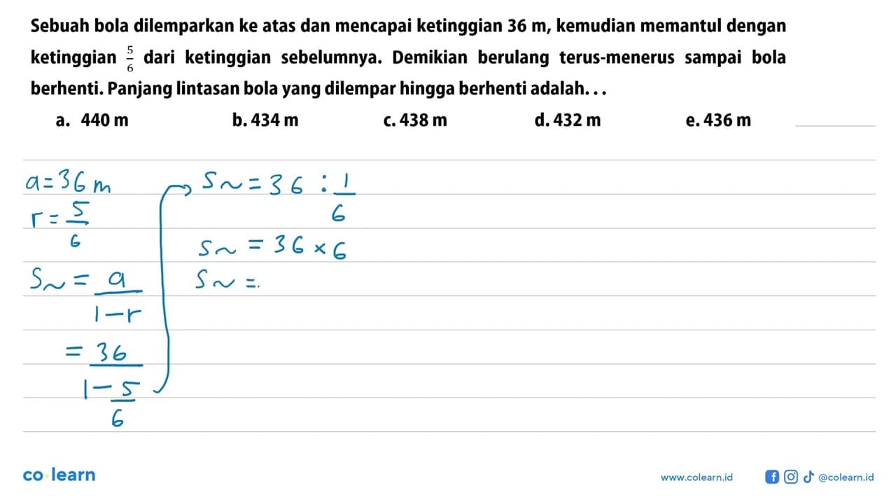 Sebuah bola dilemparkan ke atas dan mencapai ketinggian 36