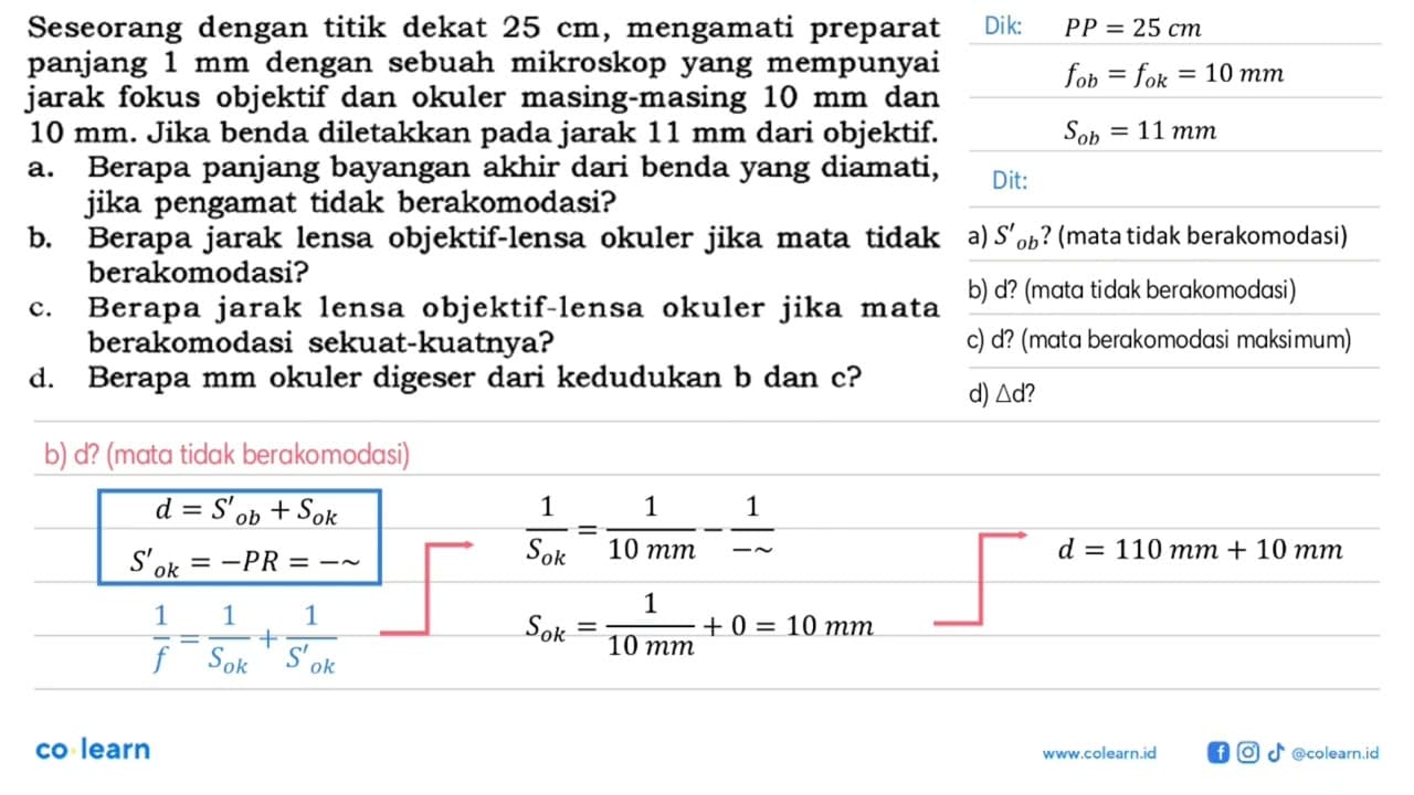 Seseorang dengan titik dekat 25 cm, mengamati preparat