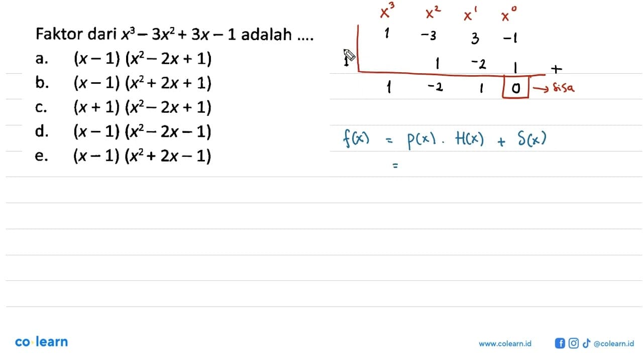 Faktor dari x^3-3x^2+3x-1 adalah ...