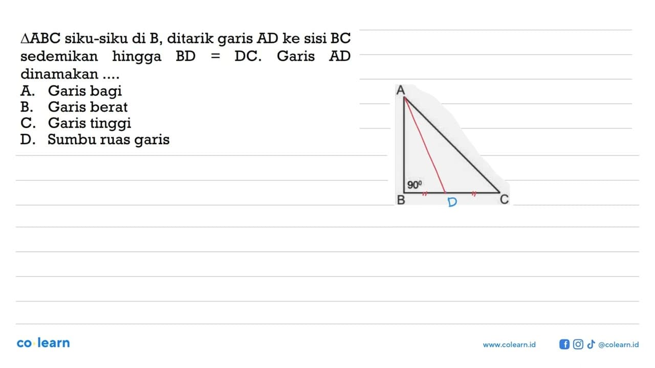 segitiga ABC siku-siku di B, ditarik garis AD ke sisi BC