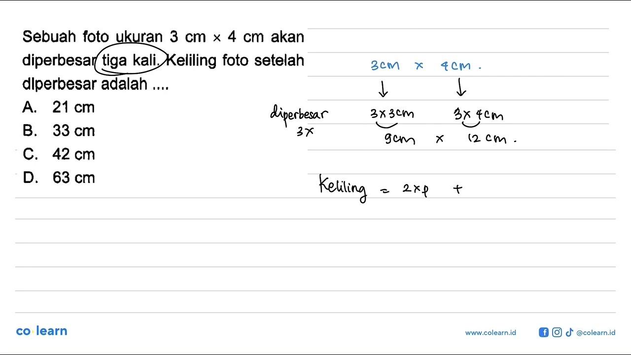 Sebuah foto ukuran 3 cmx4 cm akan diperbesar tiga kali.