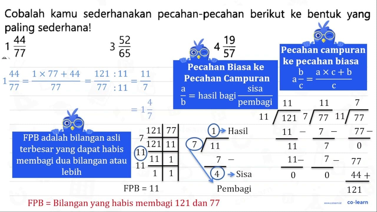 Cobalah kamu sederhanakan pecahan-pecahan berikut ke bentuk