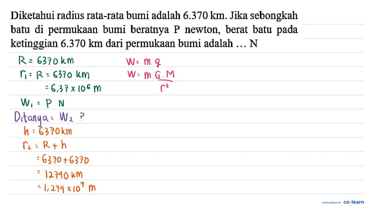 Diketahui radius rata-rata bumi adalah 6.370 km . Jika