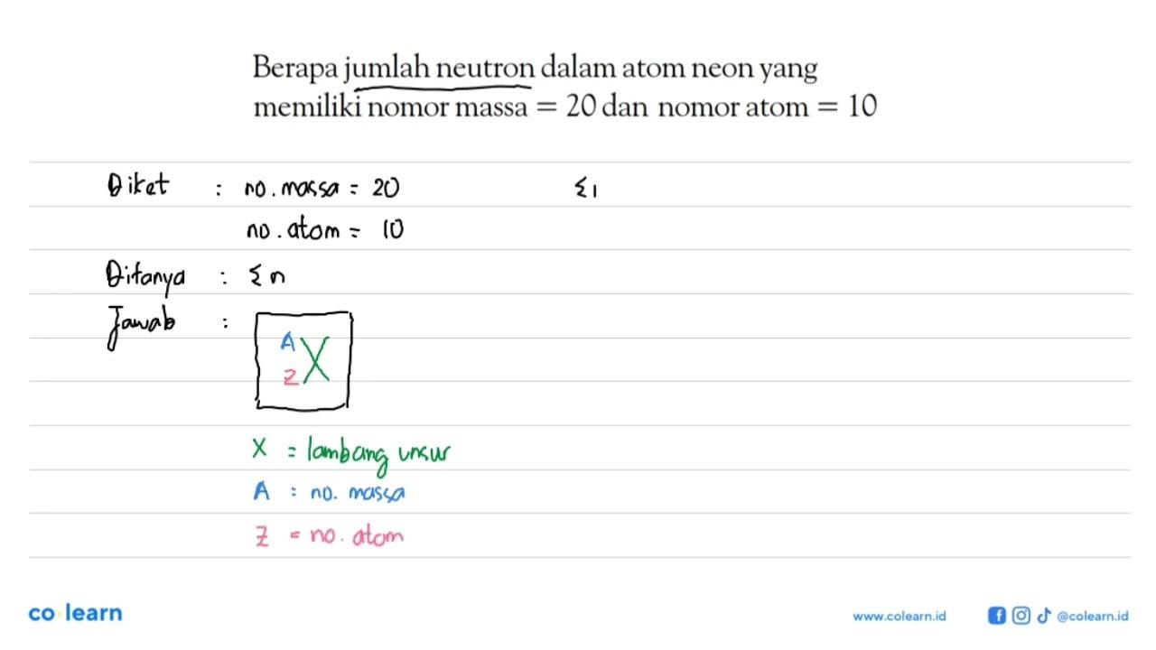 Berapa jumlah neutron dalam atom neon yang memiliki nomor