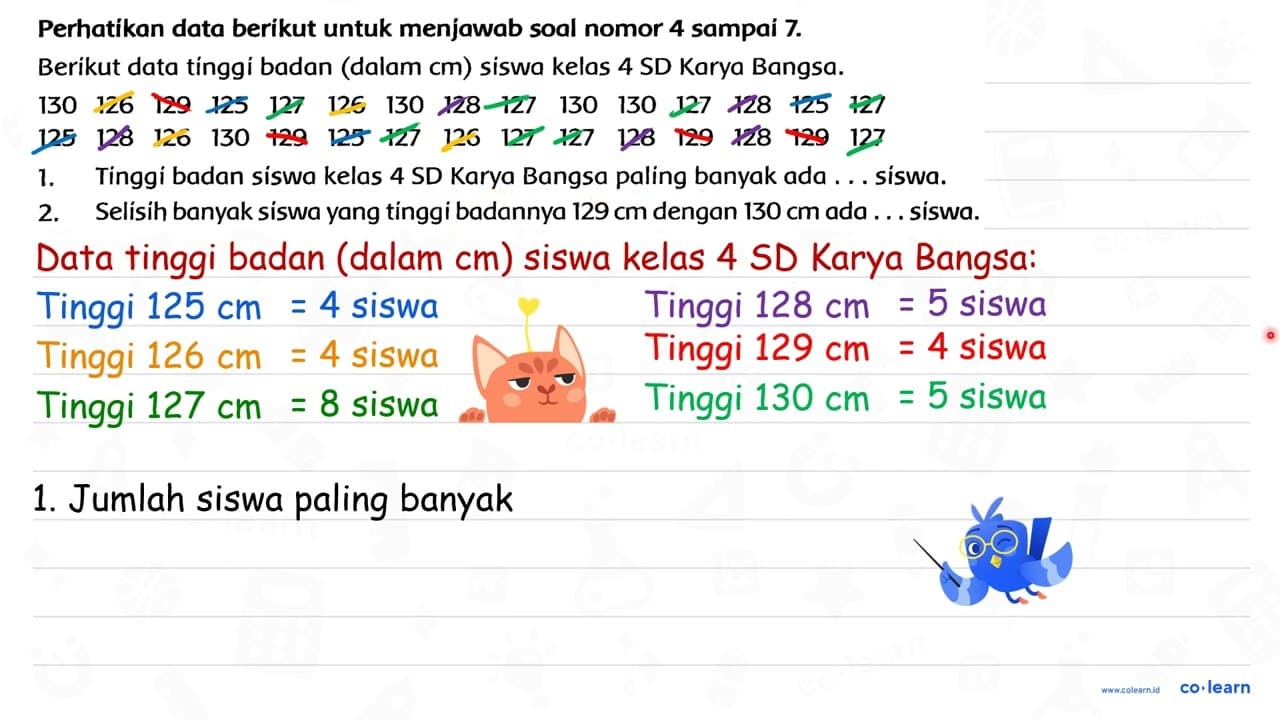 Perhatikan data berikut untuk menjawab soal nomor 4 sampai