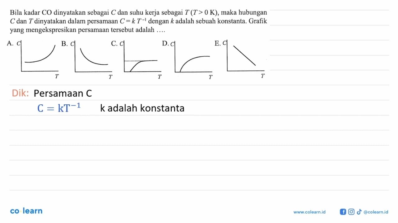 Bila kadar CO dinyatakan sebagai C dan suhu kerja sebagai T