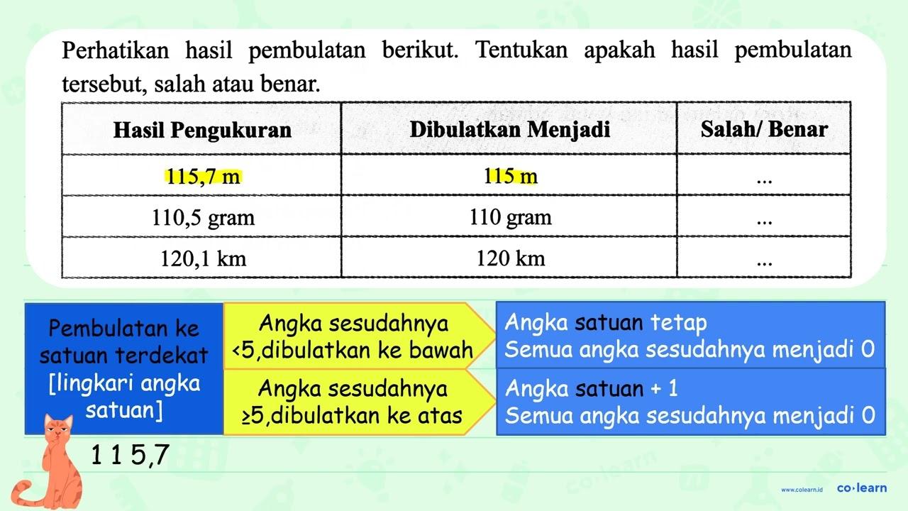 Perhatikan hasil pembulatan berikut. Tentukan apakah hasil