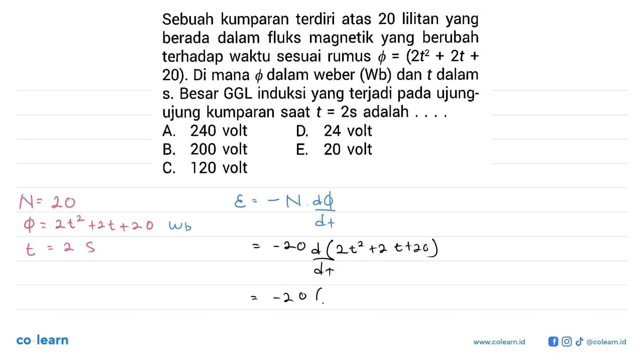 Sebuah kumparan terdiri atas 20 Iilitan yang berada dalam