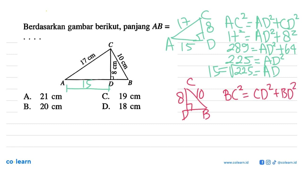 Berdasarkan gambar berikut, panjang AB=.... 17 cm 8 cm 10