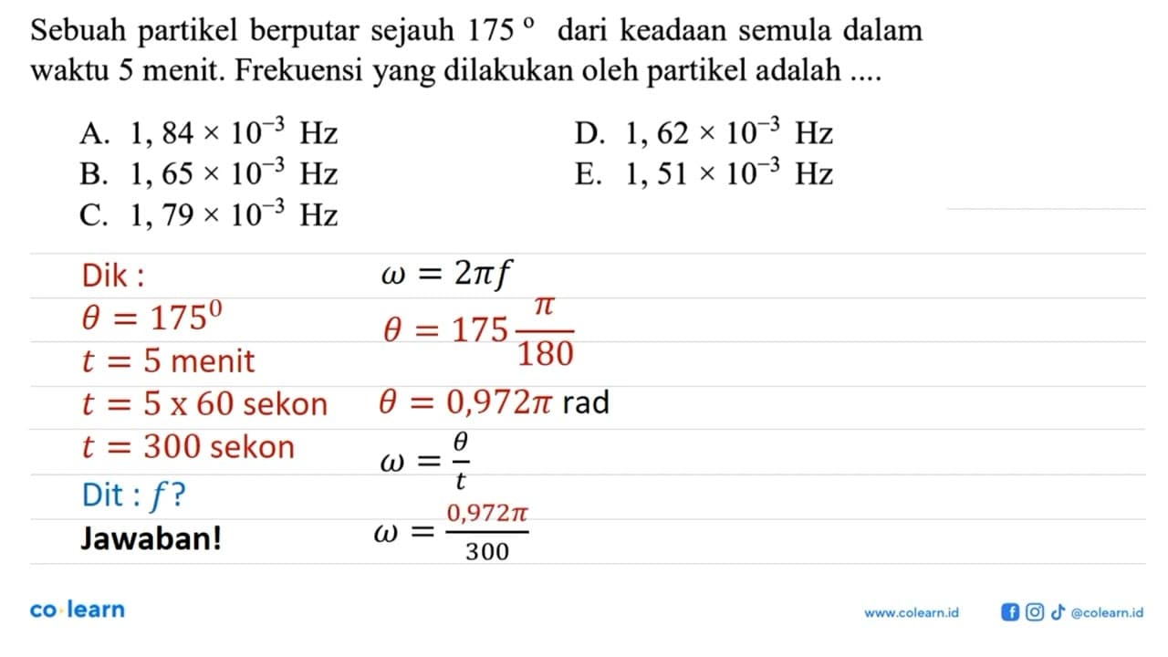 Sebuah partikel berputar sejauh 175 dari keadaan semula