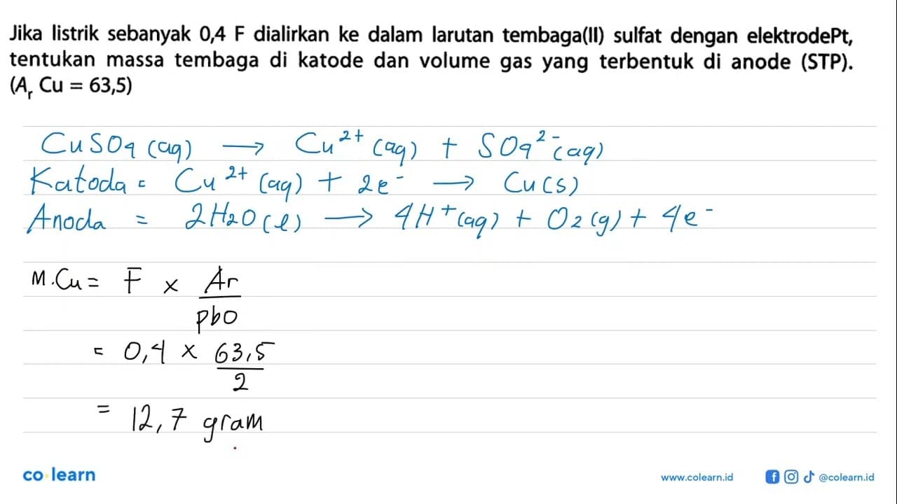 Jika listrik sebanyak 0,4 F dialirkan ke dalam larutan