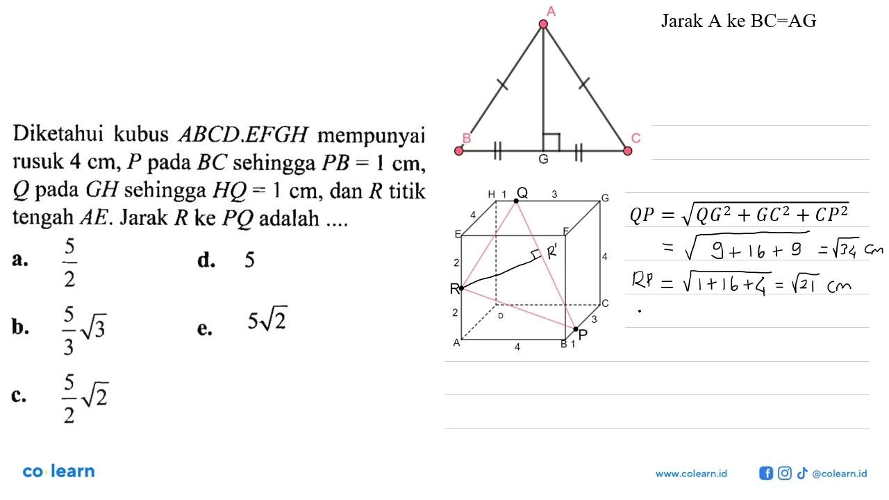 Diketahui kubus ABCD.EFGH mempunyai rusuk 4 cm, P pada BC