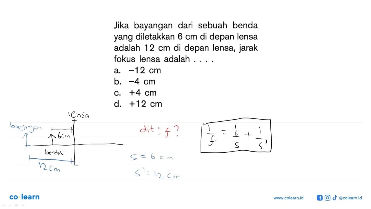 Jika bayangan dari sebuah benda yang diletakkan 6 cm di