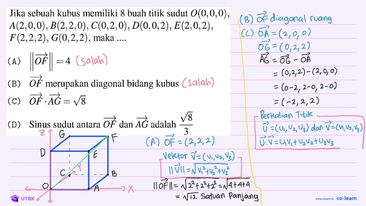 Jika sebuah kubus memiliki 8 buah titik sudut O(0,0,0) ,