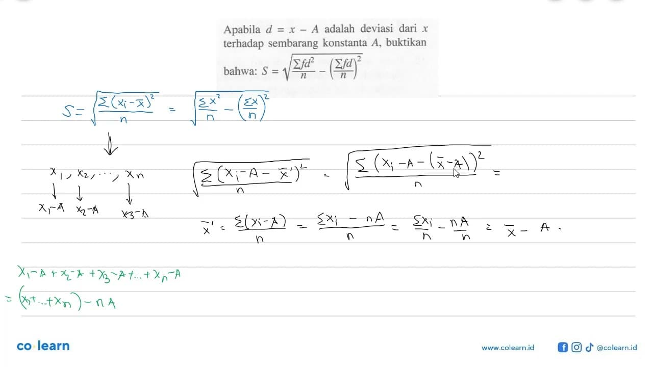 Apabila d = x - A adalah deviasi dari x terhadap sembarang