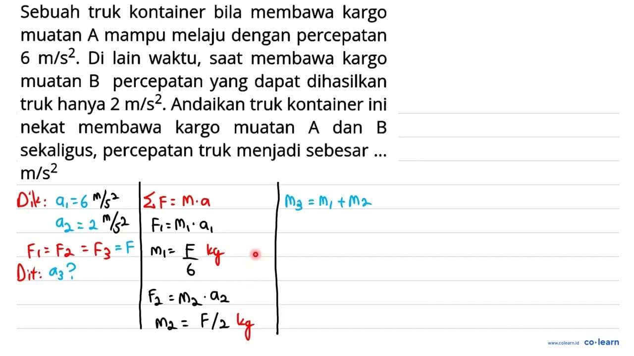 Sebuah truk kontainer bila membawa kargo muatan A mampu