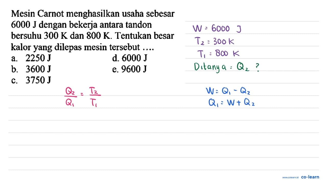 Mesin Carnot menghasilkan usaha sebesar 6000 J dengan