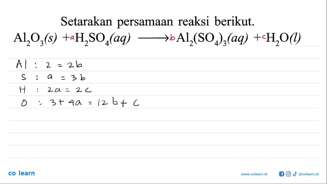 Setarakan persamaan reaksi berikut. Al2O3 (s)+H2SO4 (aq) ->