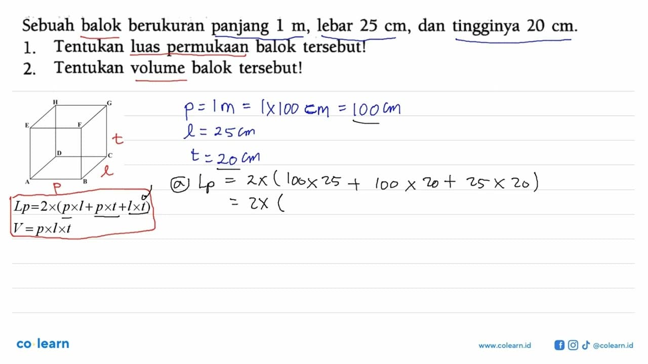 Sebuah balok berukuran panjang 1 m, lebar 25 cm, dan