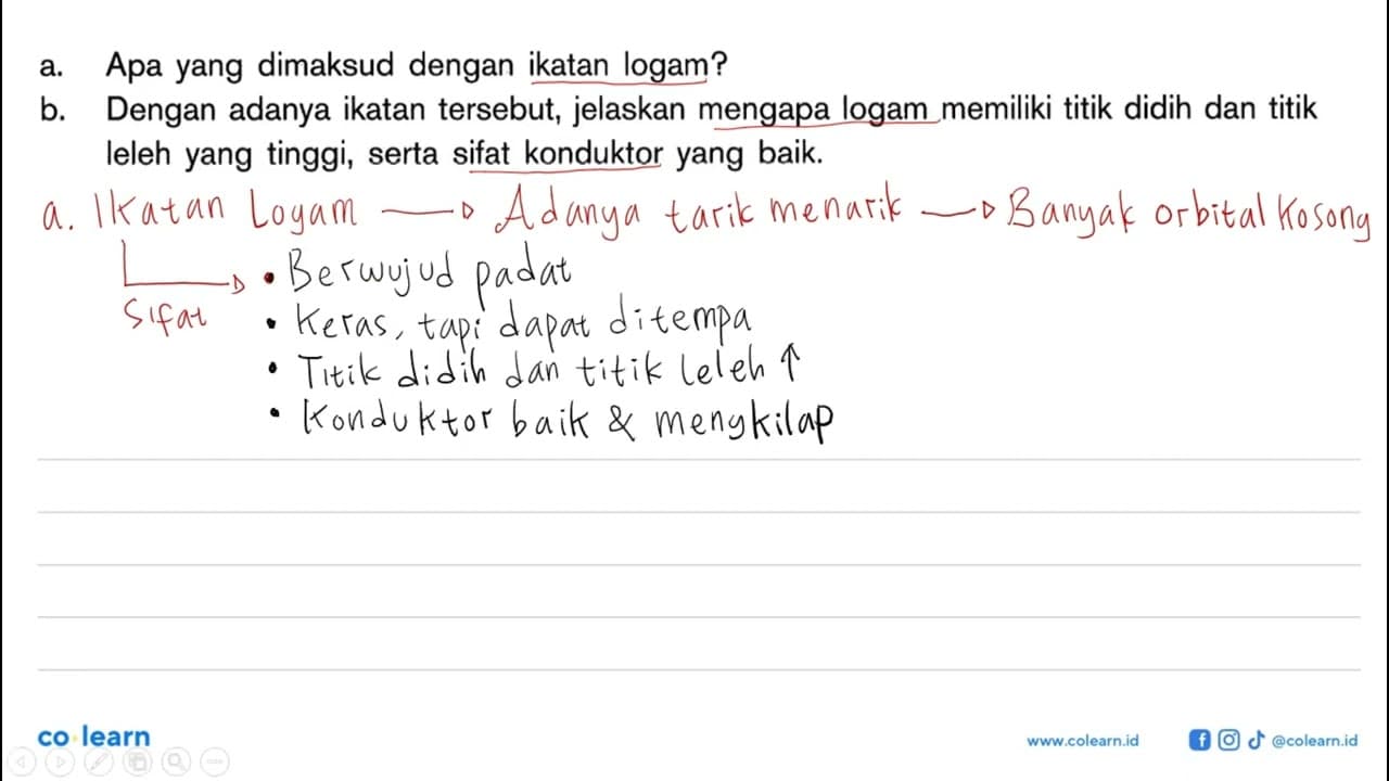 a. Apa yang dimaksud dengan ikatan logam? b. Dengan adanya