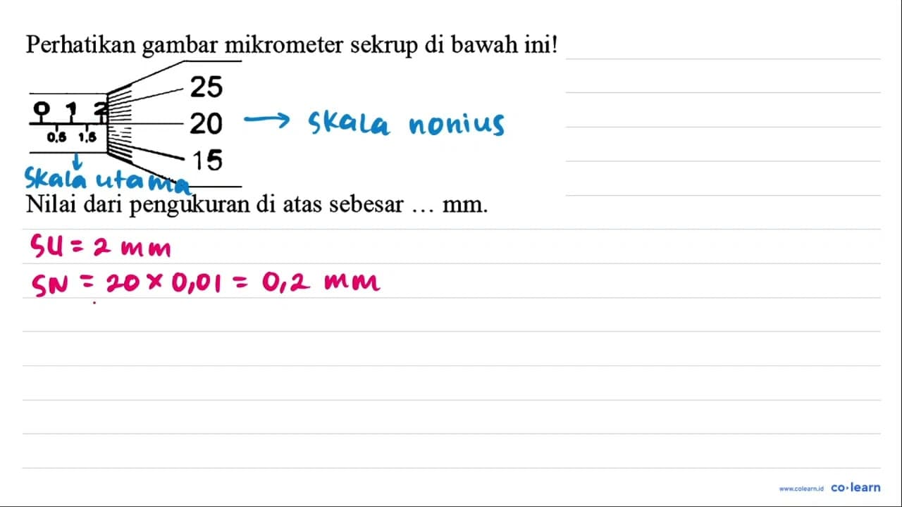 Perhatikan gambar mikrometer sekrup di bawah ini! Nilai