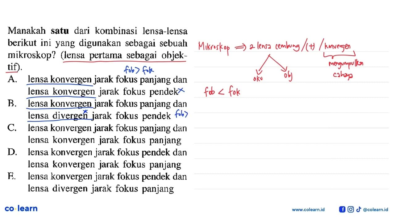 Manakah satu dari kombinasi lensa-lensa berikut ini yang