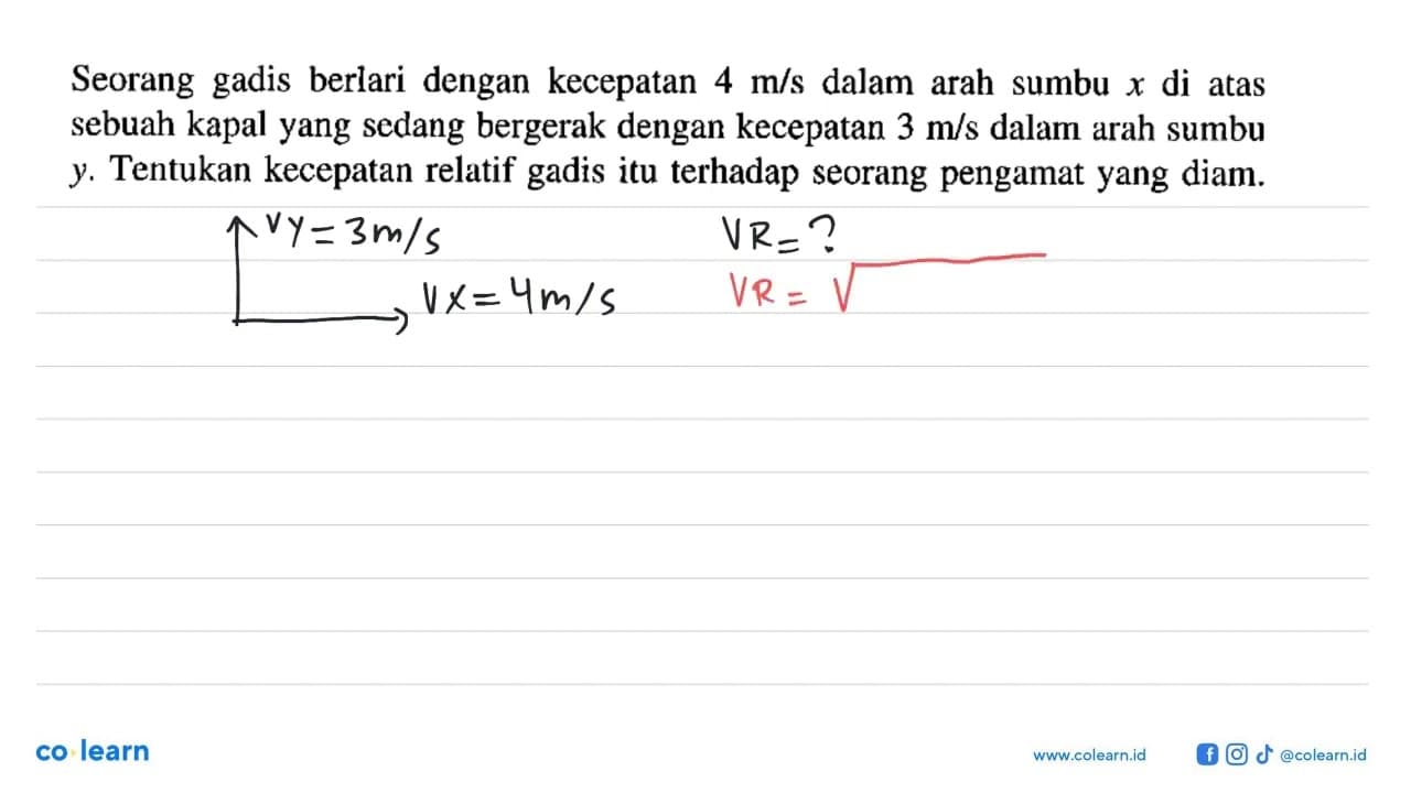 Seorang gadis berlari dengan kecepatan m/s dalam arah sumbu