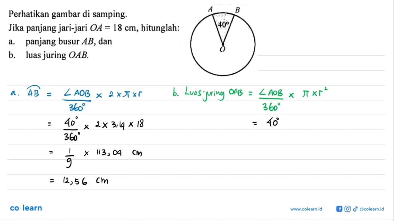 Perhatikan gambar di samping.Jika panjang jari-jari OA=18