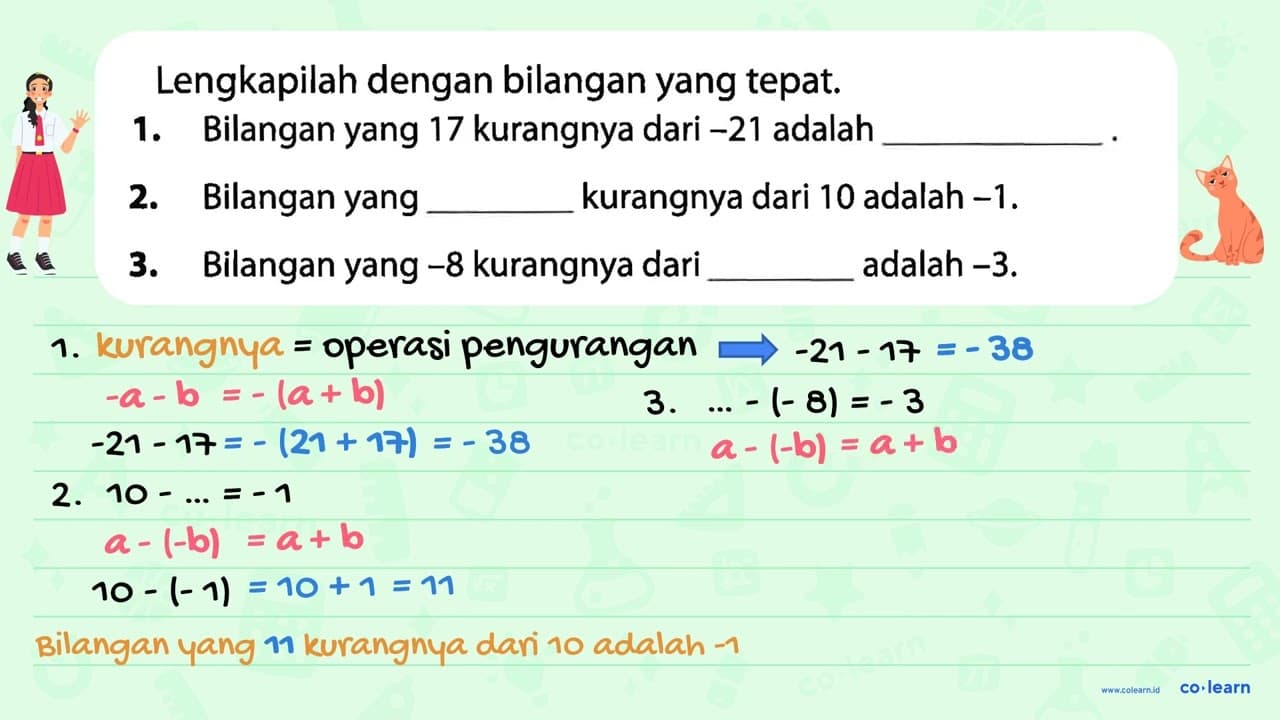 1. Bilangan yang 17 kurangnya dari -21 adalah