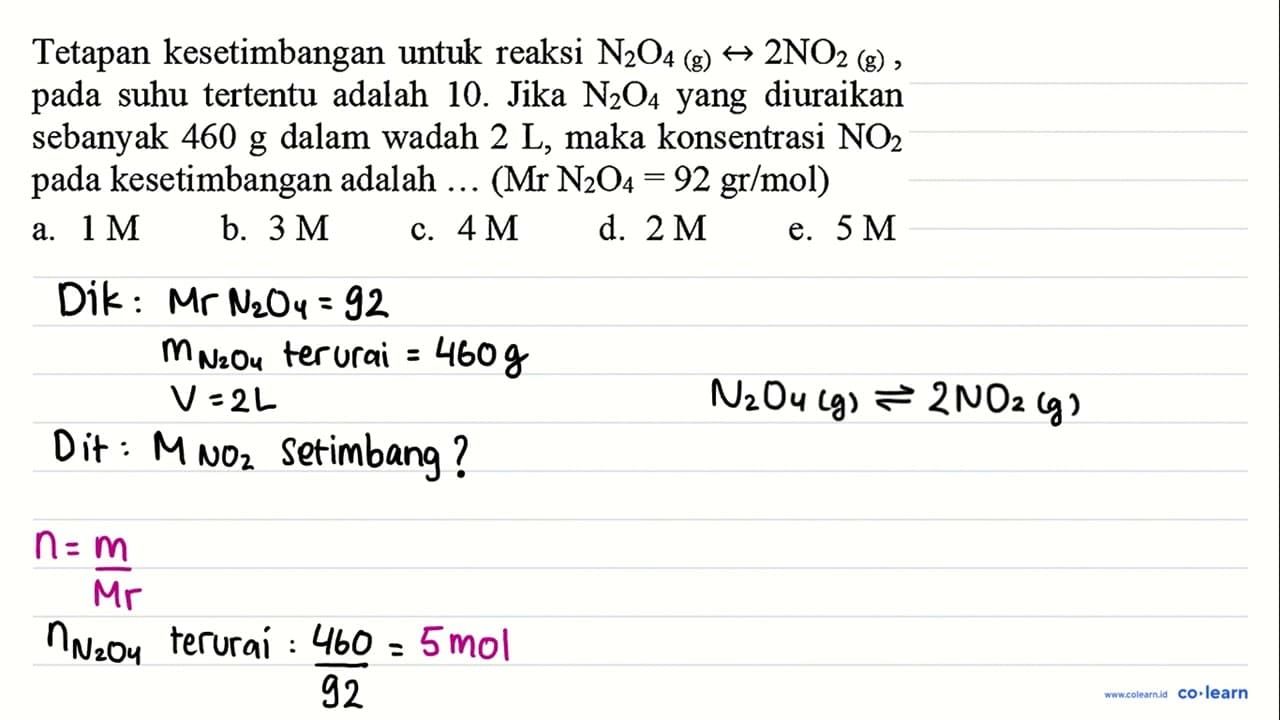 Tetapan kesetimbangan untuk reaksi N_(2) O_(4) (g) right->