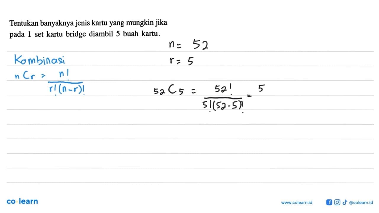 Tentukan banyaknya jenis kartu yang mungkin jika pada 1 set