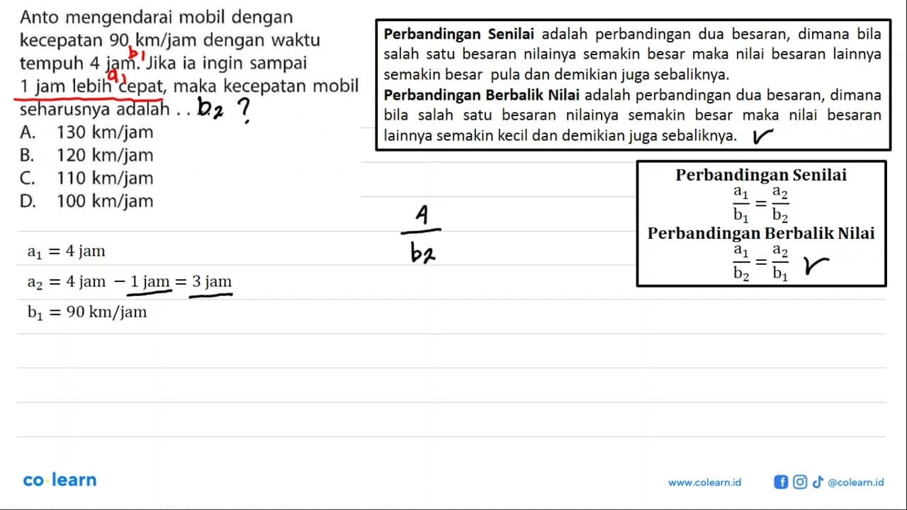 Anto mengendarai mobil dengan kecepatan 90 km/jam dengan