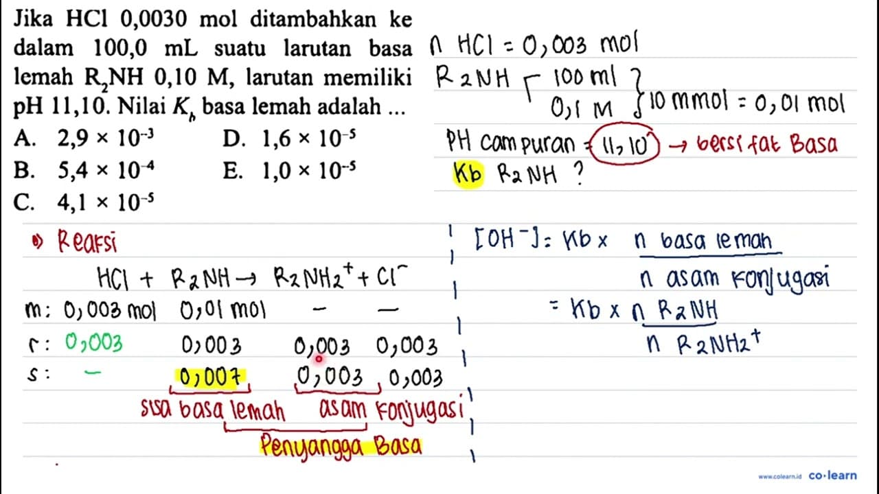 Jika HCl 0,0030 mol ditambahkan ke dalam 100,0 mL suatu