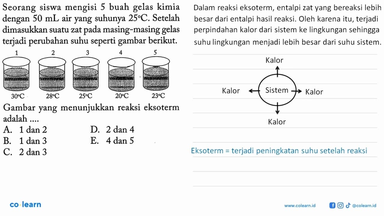 Seorang siswa mengisi 5 buah gelas kimia dengan 50 mL air