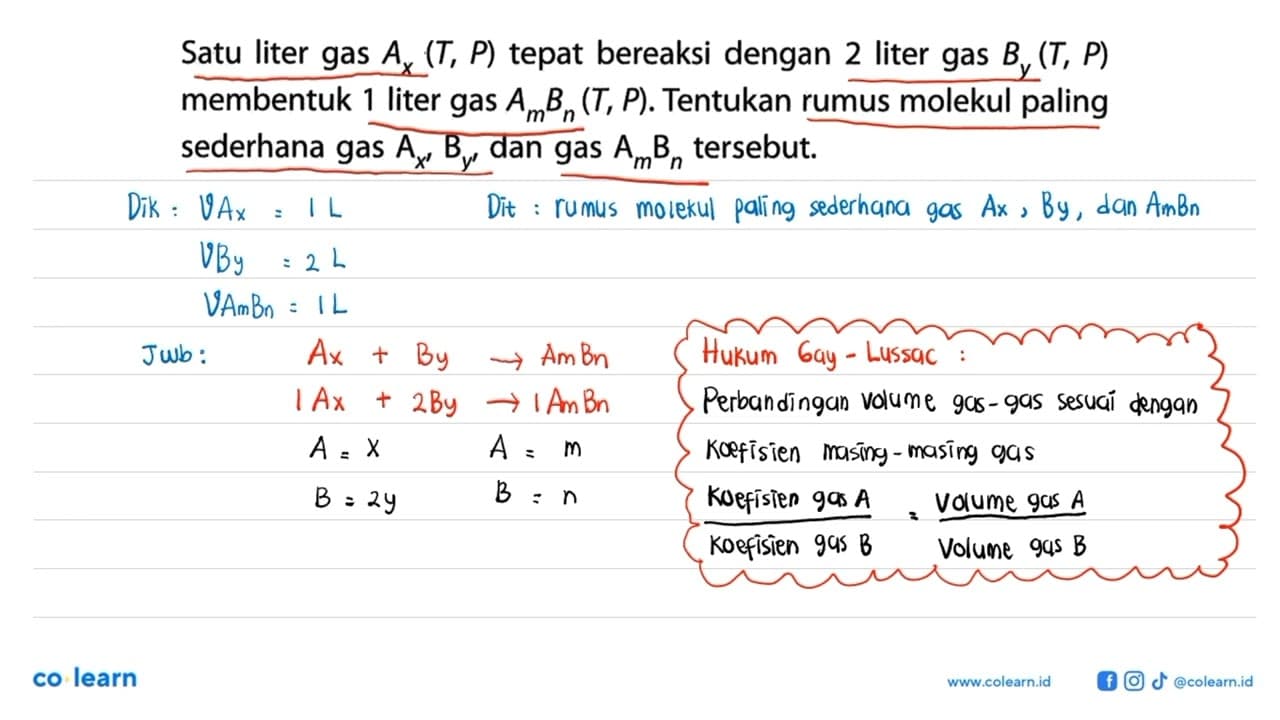 Satu liter gas Ax(T, P) tepat bereaksi dengan 2 liter gas